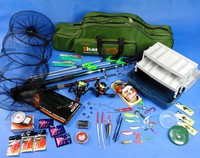 neu KOMPLETTSET, ANGELSET 2x RUTEN 2x ROLLE TASCHE ANGELBOX + 62-teiliges Z75