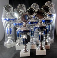 1x 9er Serie Pokale 38 - 26,7 inkl. Embl. u. Gravur  silber/blau  Pokal