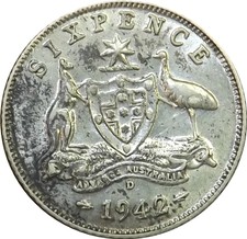 1942-D Sixpence Australia Km338 Silver Uncirculated Lot#11