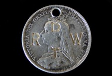 Love token silver 6 pence coin Victorian engraved R.D.W.T trench art?