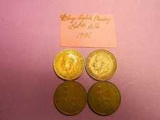 Lot Of 4 English Large One Cent Coins 1931 Copper Lot #B16