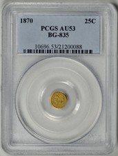 1870 Pioneer Fractional Gold 25c Pcgs Au53 * Bg-835 * #21200088