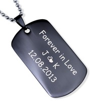 Edelstahl Dog Tag Anhänger mit Halskette Erkennungsmarke in Schwarz mit Gravur