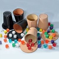 5 Würfelbecher Knobelbecher Schwarzes Leder mit 30 Würfel, Spiele von Frobis