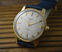 LONGINES CONQUEST AUTOMATIC 9001 ENAMEL CASEBACK 18K YG VINTAGE WATCH/UHR/MONTRE
