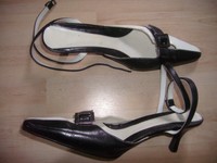 ECHT LEDER Pumps,Damenschuhe,Slingbacks, Businessschuhe, Schuhe,schwarz-weiß, 39