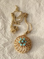 #8908# (S488-D) Silberner Anhänger (vergoldet) mit Türkisen