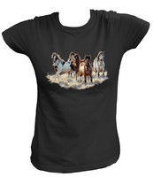 Damen T-Shirt Pferde Pferd Mustangs Spirit US USA Horse Fantasy Retro 16412
