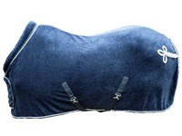 HKM Teddy Abschwitzdecke LUXUS Fleece mit Kragen Applikation 125-165cm blau