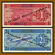 Netherlands Atilles 1 and 2 1/2 (Two & Half) Gulden Set, 1970 P-21 Unc