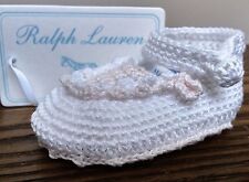 NEW! Ralph Lauren BABY Girl Hand Crochet Booties NEWBORN White