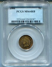 1906 Indian Head Cent Pcgs Ms-64Rb Red Brown