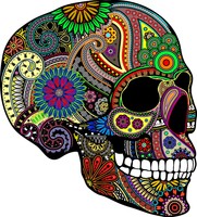 Flower skull Iron on T shirt Transfer,bibs,bags and Cushions