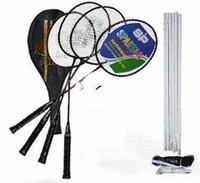 Komplettes Badminton Set - 4 Schläger, Netz, Bälle Federball-Set 