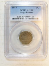 1858 Flying Eagle Cent Pcgs Au 50 Large Letters Cert# 28860423