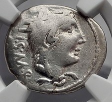 Roman Republic JUNO of LANUVIUM Bull 105BC Rome Ancient Silver Coin NGC i59942