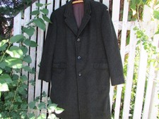 Vintage Mens tailored Tweed Herringbone Wool Warm top coat long dress overcoat