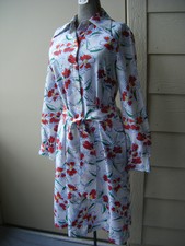 "Tanner"Vtg 70s White/Red/Blue Floral Printed Shirt Dress-Bust 38/M