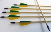 6 Holzpfeile Pfeile Zedernholz Naturfedern grün gelb