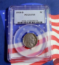 1918-D BUFFALO NICKEL PCGS F 15 - "KEY DATE!" - ONLY 46 CERTIFIED BY PCGS!