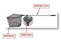 Jenzi Unterfangkescher Kescher Angelkescher Forelle 2,00m Alu-Teleskopstange