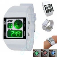 Neu quadratisches Gehäuse digital Damen Kinder Armbanduhr mit weiß Armband 