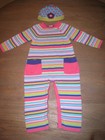 EUC Hanna Andersson Sweater Knit Colorful Striped Romper w/ Matching Hat. 90 2T