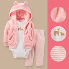 Carter's baby girl Velboa Cardigan glitter deer bodysuit shimmer pants 3pc Set