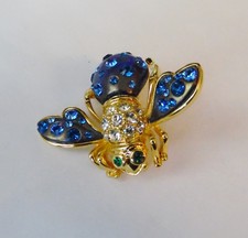 Joan Rivers Bumble Bee Rhinestones Blue Cosmo Pin Brooch