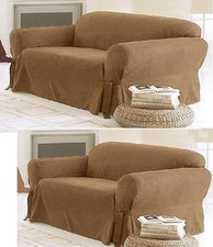 2-Pc Soft Micro Suede Couch Sofa Loveseat Slip cover Tan Brown New