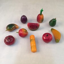 Miniature Onyx Mixed Fruit Set 10 Stone Carved Apple Pineapple Peach Watermelon