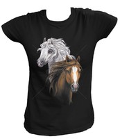 Damen T-Shirt Pferde 2 Pferdeköpfe Horses Horse Spirit Pony Pferd Reiten 15752