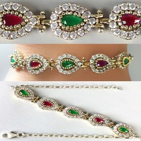 D607 309 Silber 925 Damen Armband Rubin, Smaragd, Zirkonia 18-19 cm