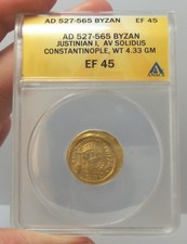 Make Offer! Ad 527-565 Justin I Byzantine Ancient Gold Coin Anacs Ef 45