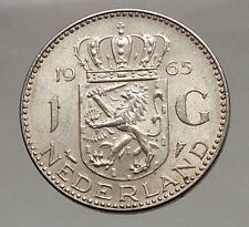 1965 Netherlands Kingdom Queen Juliana 1 Gulden Authentic Silver Coin i57063
