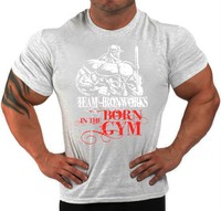BORN IN THE FITNESSSTUDIO GRAU BODYBUILDING T-SHIRT FITNESS TRAINING KLEIDUNG