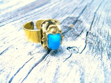 Ancient Egyptian Turquoise Blue Inlaid Copper Scarab Vintage Adjustable Ring