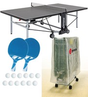 Tischtennisplatte outdoor SPONETA S 5-70 e grau im Set mit Hülle u Schlägerset