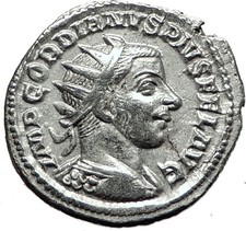 GORDIAN III 243AD Silver Authentic Genuine Ancient Roman Coin SOL SUN i59130