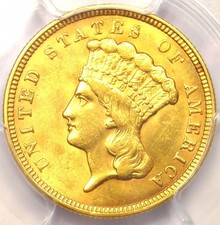 1857 Three Dollar Indian Gold Piece $3 - Pcgs Uncirculated (Unc Ms) - Rare Date!