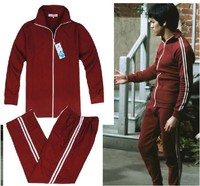 Bruce Lee Cotton Costume Classic Longstreet Red Kung-Fu Suits Tracksuit Uniform