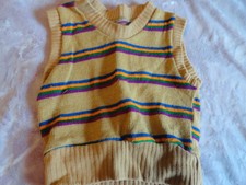 Vintage 70's Boy Girl Camel Sweater Vest w/Multi-Color Stripes - Sz 12-18 Mo(?)