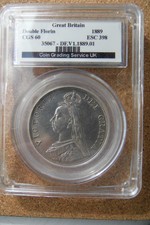 1889 double florin-cgs slabbed coin-silver coin-old 1889 silver-florin coin-old