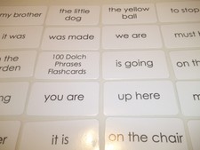 100 Laminated Dolch Sight Word Simple Phrases flash cards. Literacy and Reading.