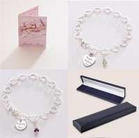 Geburtsstein Armband mit Gravur auf Herz oder Plakette Charm, Graviert Schmuck