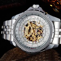 Jaragar Automatic Stainless Steel Case & Strap Skeleton Window Watch