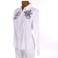 Gaastra Langarm Bluse mit Motiv Gr. M Weiß (C 8413)