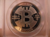 Casascius 2013 1 Bitcoin BTC  1oz .999 Feinsilber Münze ANACS MS68