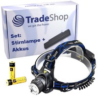 Cree LED Stirnlampe Kopflampe mit Zoom gepolstert + 2x Li-Ion Akku + Ladegerät
