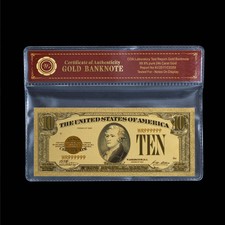 1928 $10 Gold Certificate U.S. Gold Money 24k Gold Plated Banknote /w Sleeve